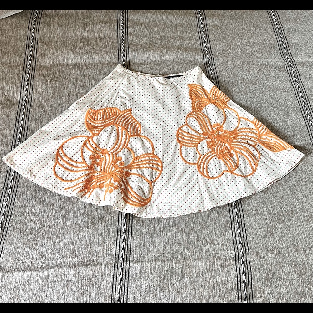 Pretty cotton polka dot circle skirt with sequined flowers